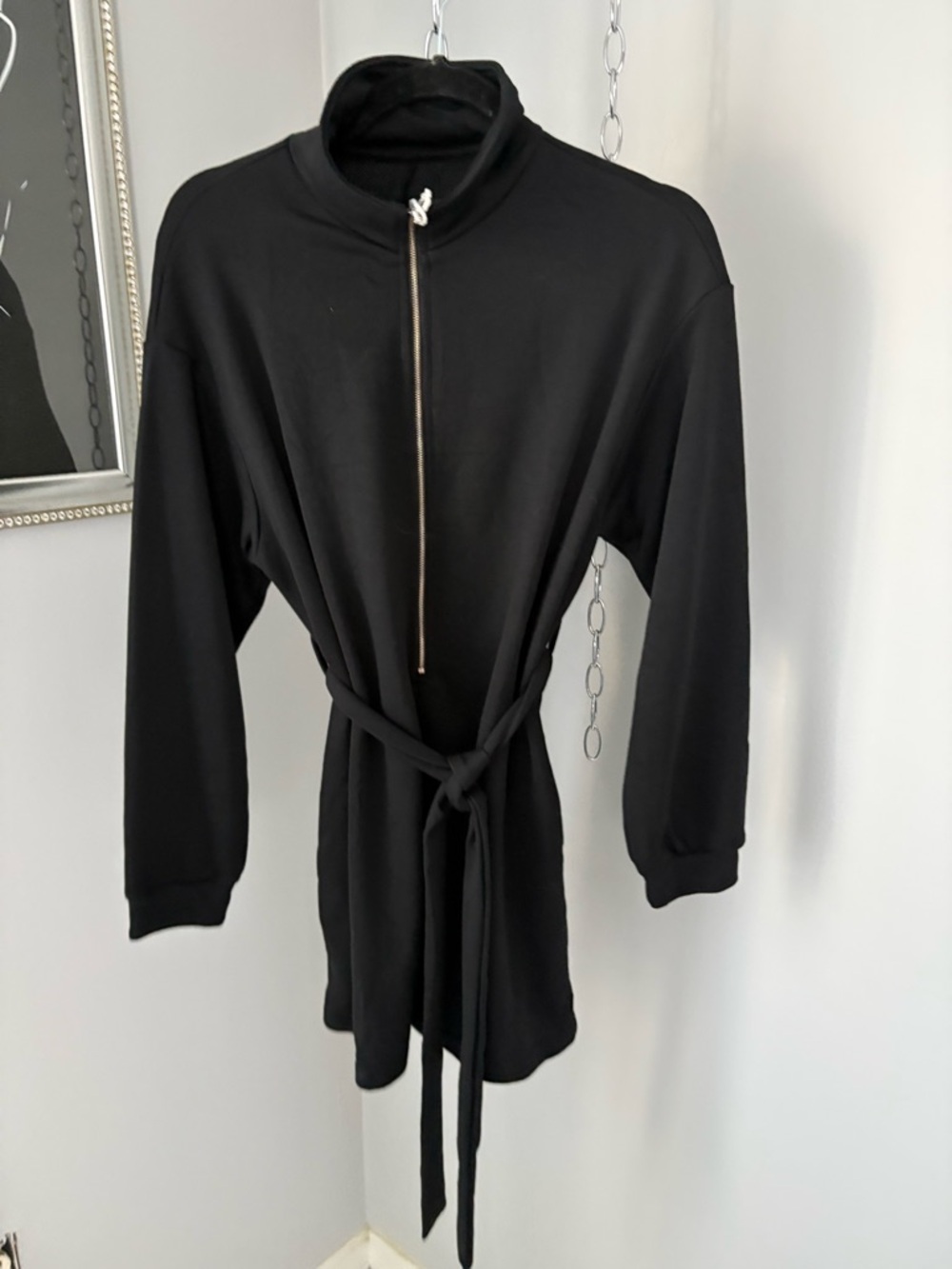 Black Zip-Up Belted Tunic Shorts
